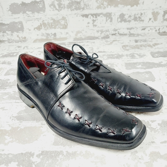 Marco Delli Black Leather Lace Up Almond Toe Casual Derby Oxford V618 main image 8